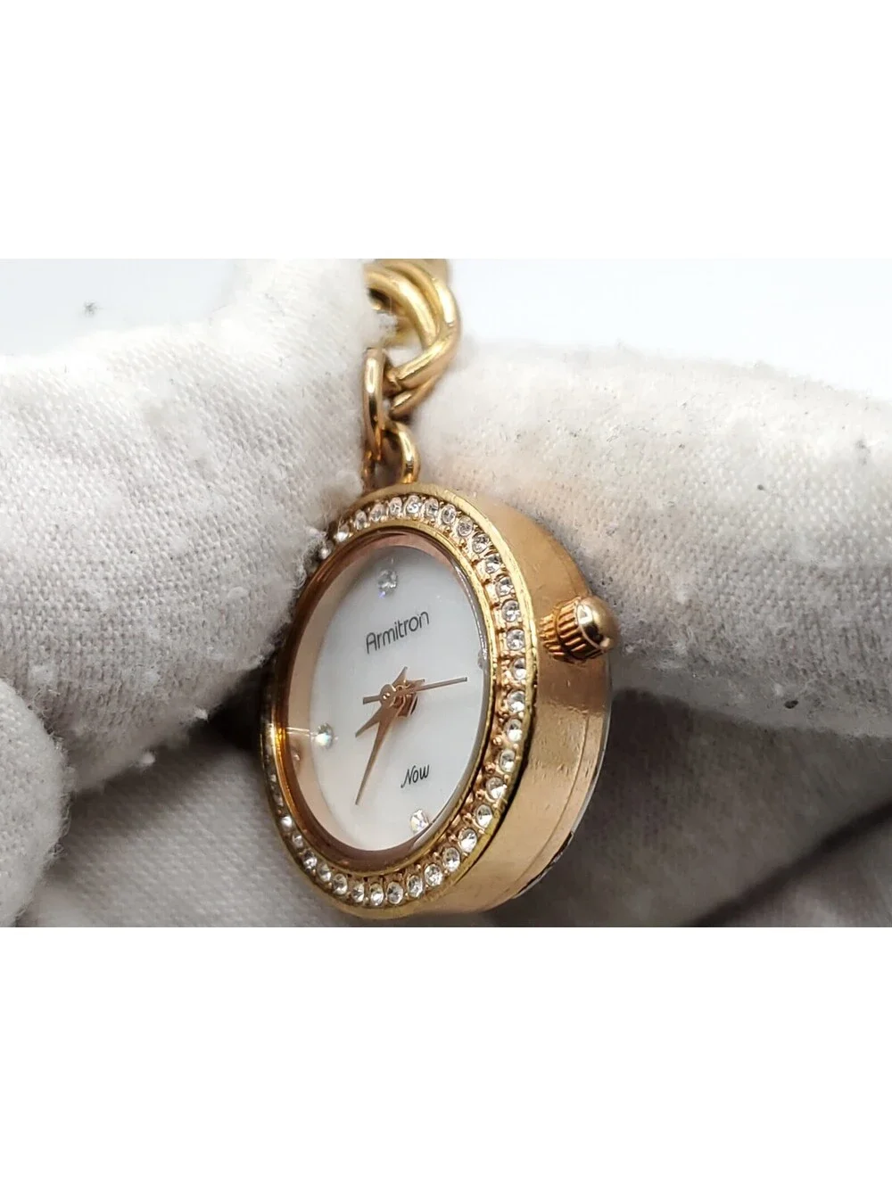 Armitron Now Rose Gold Tone Charm Watch New Battery MOP White Dial 22mm